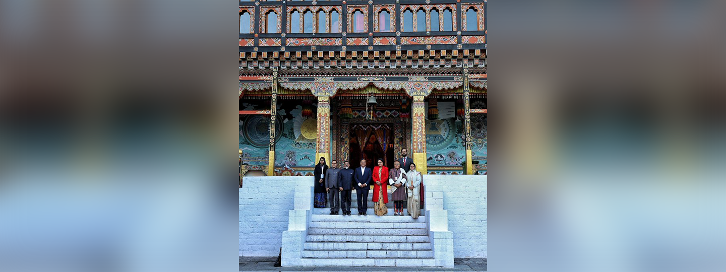  At the courtyard of the historic Tashichho Dzong in Bhutan.