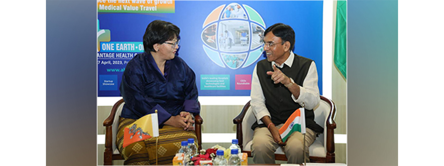  Meeting between Union Minister of Health and Family Welfare Dr. Mansukh Mandaviya and Health Minister of Bhutan Lyonpo Dechen Wangmo in New Delhi, on the sidelines of FICCI Advantage Healthcare India 2023.