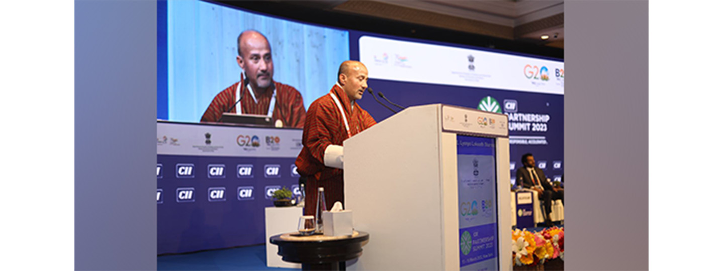  H.E. Lyonpo Loknath Sharma Minister of Energy & Natural Resources; Industry, Commerce & Employment of Bhutan speaking at the inaugural session of The Partnership Summit 2023