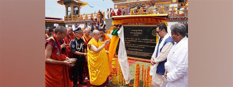  His Holiness the Je Khenpo, Trulku Jigme Choedra, the Chief Abbot of Bhutan, accompanied by Prime Minister of Bhutan at the Consecration Ceremony of the Royal Bhutan Temple at Rajgir, Bihar (04 September 2025)