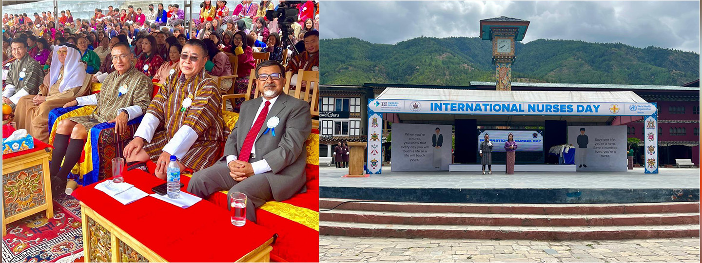  Amb @SudhakarDalela joined @PMBhutan, Health Minister Lyonpo Tandin Wangchuk, and health care professionals in celebrating Int’l Nurses Day at the iconic Clock Tower square.
