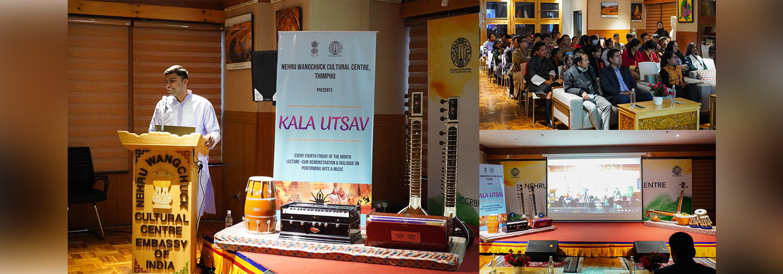  NWCC, Thimphu hosted a session under the #KalautsavSeries on ‘Genres of Indian Music’ by Dr. Vivek Karmahe. Guests enjoyed an engaging talk and presentation on musical instruments & heritage of India.
