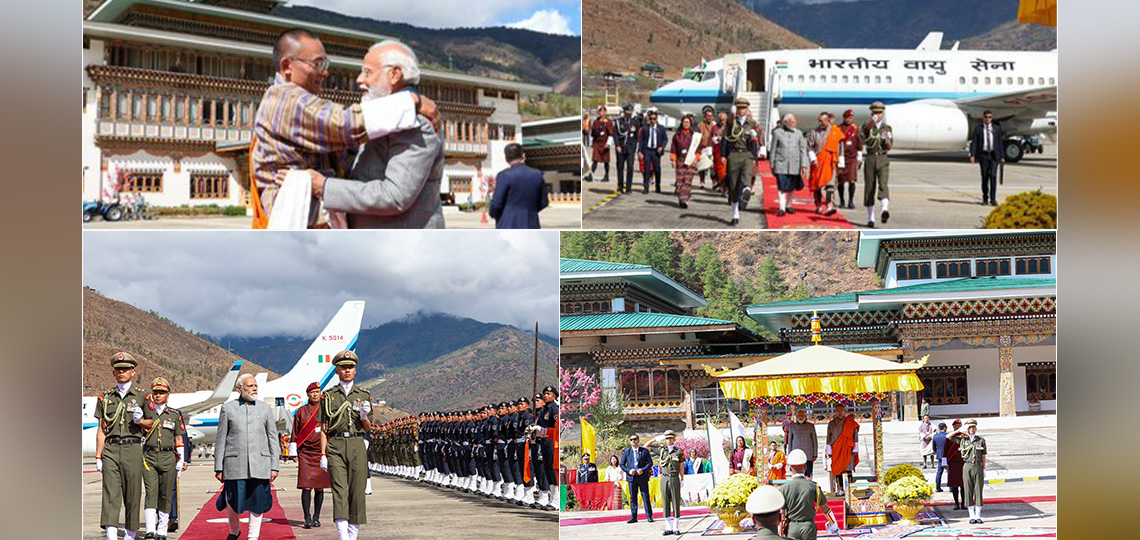  A new milestone in India-Bhutan relations!

PM 
@narendramodi
 arrives in Bhutan on a State Visit.
 
In a special gesture, PM 
@tsheringtobgay
 warmly received PM Modi at Paro airport. PM Modi was accorded a ceremonial welcome.