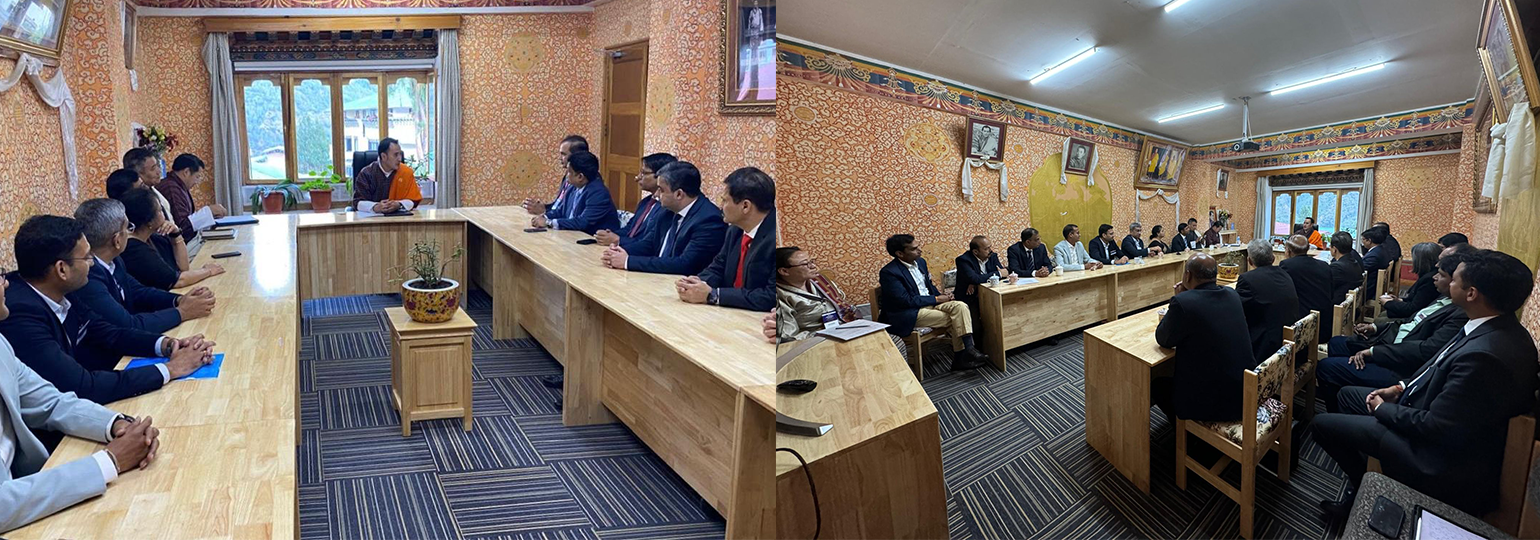  Indian delegation for India-Bhutan Renewable Energy Roundtable led by Secretary 
@mnreindia Shri Prashant K. Singh called on Hon’ble Minister for Industry, Commerce & Employment Lyonpo Namgyal Dorji. Engaging discussion on ways to expand trade and investment ties between India-Bhutan.