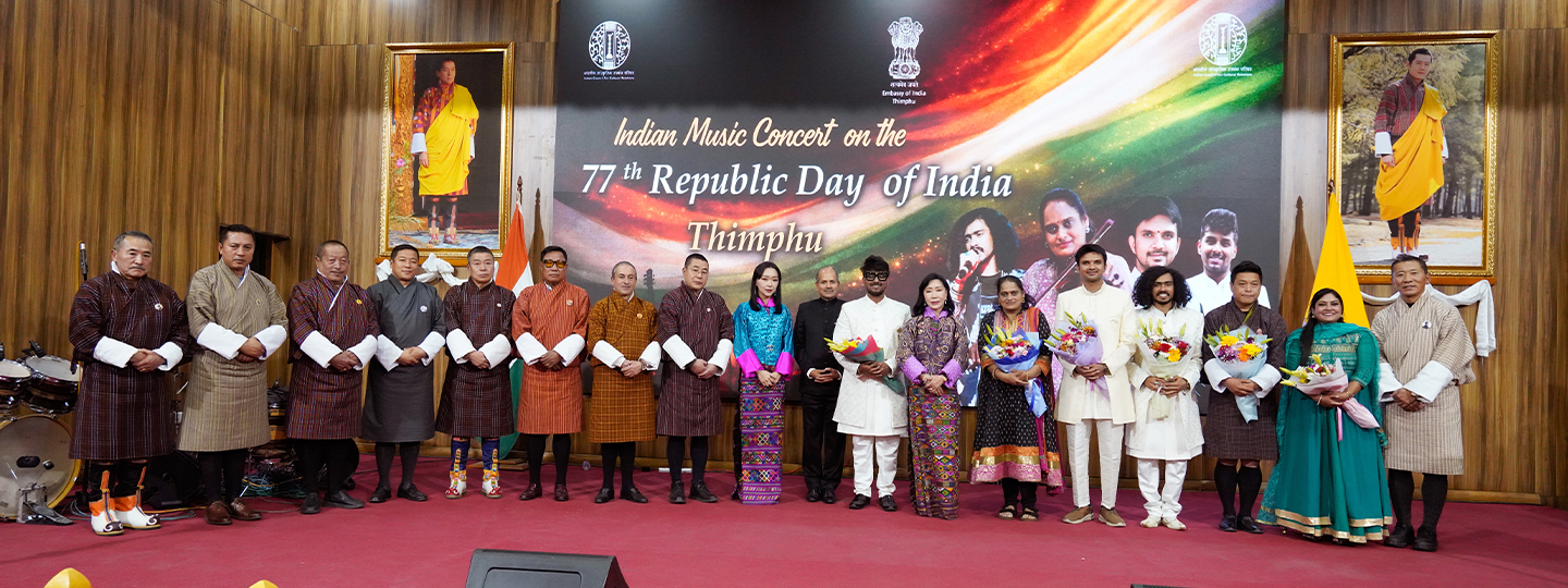  77th Republic Day function attended by Her Majesty Ashi Dorji Wangmo Wangchuck, Her Royal Highness, Officiating PM & Minister of Health, Chief Justice, Chairperson of National Council, Ministers of Foreign Affairs, Energy, Home and Indian cultural group on 27/1/2026.