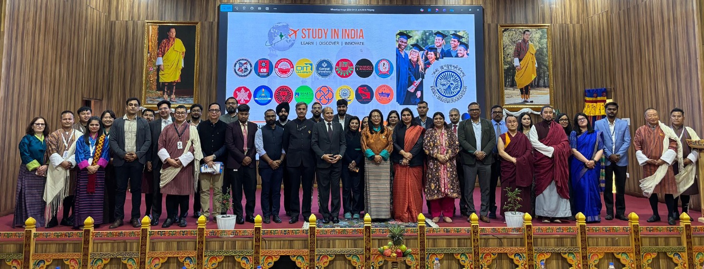  Lyonpo Yeezang De Thapa, Minister for Education & Skills Development, RGoB and Ambassador of India addressed the ‘Study in India’ symposium in Thimphu. Over 15 well-known Indian universities participated and displayed their institutions at the symposium. (02 April 2026)