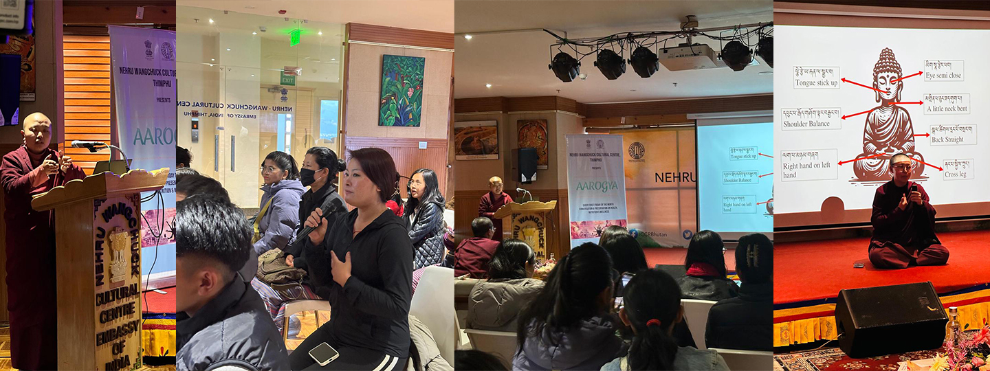  NWCC, Thimphu hosted #AarogyaSeries session on ‘Healing with Meditation’ with Geolongma Tashi Wangmo and Ani Sonam Choden from the Bhutan Nuns Foundation. An informative presentation on promoting holistic well-being by following basic postures of meditation
