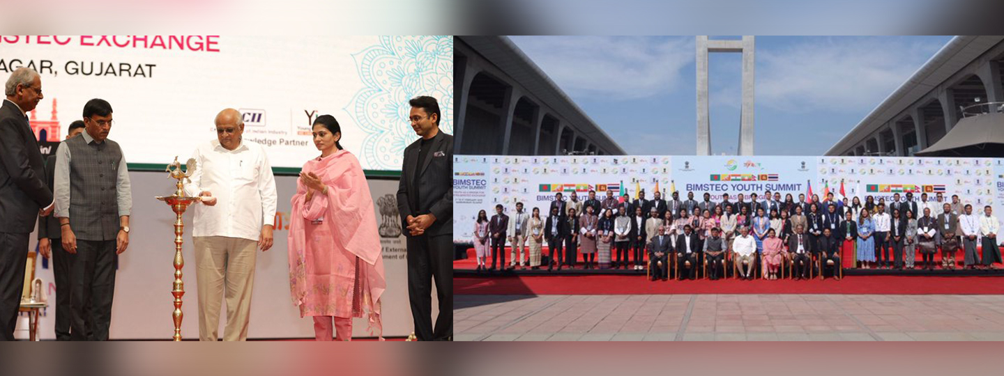  The 1st BIMSTEC Youth Summit themed ‘Youth as a bridge for intra-BIMSTEC exchange’ was inaugurated by Minister of Youth Affairs & Sports 
@mansukhmandviya
, CM Gujarat 
@Bhupendrapbjp
, MoS 
@khadseraksha
 & Secretary (East) 
@JaideepMazumder
 in Gandhinagar.
