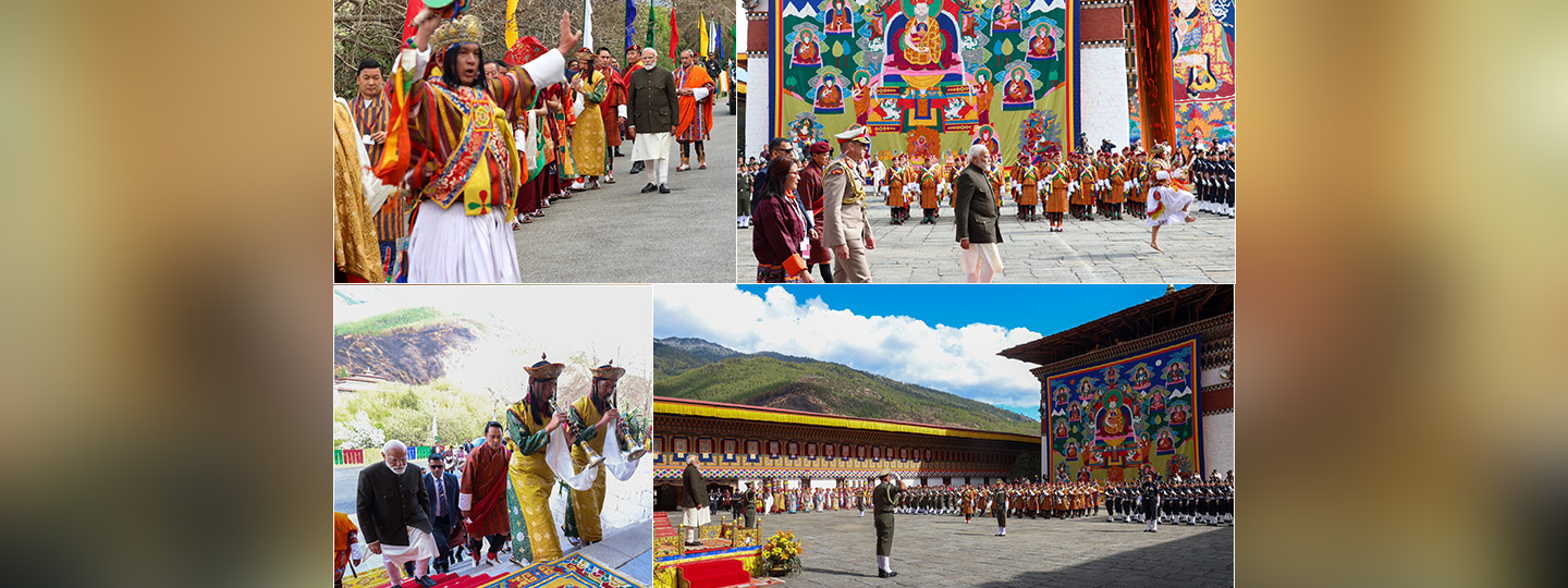  A welcome as warm & vibrant as India-Bhutan relations!

PM 
@narendramodi
 arrived at Tashichhodzong Palace, Thimphu for an audience with H.M. the King of Bhutan. 
 
PM was welcomed with traditional Chipdrel procession and presented with the Guard of Honour by the Royal Bodyguards, Royal Bhutan Army, and Royal Bhutan Police.