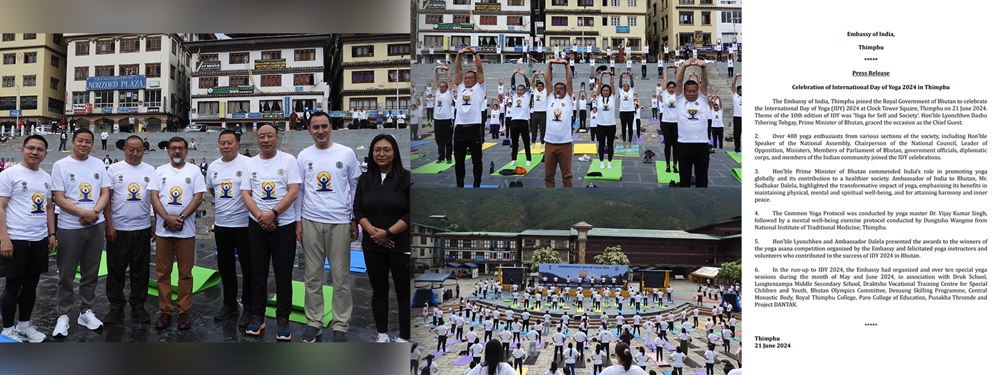  Glimpses of the International Day of Yoga celebrations at Clock Tower Square, Thimphu on 21 June 2024.Press Release https://indembthimphu.gov.in/public_files/assets/pdf/PR%20IDY_press_june21_2024.pdf @MEAIndia @IndianDiplomacy @tsheringtobgay @moayush @iccr_hq @SudhakarDalela #YogaForSelfAndSociety #YogaDay2024 #YogaForAll