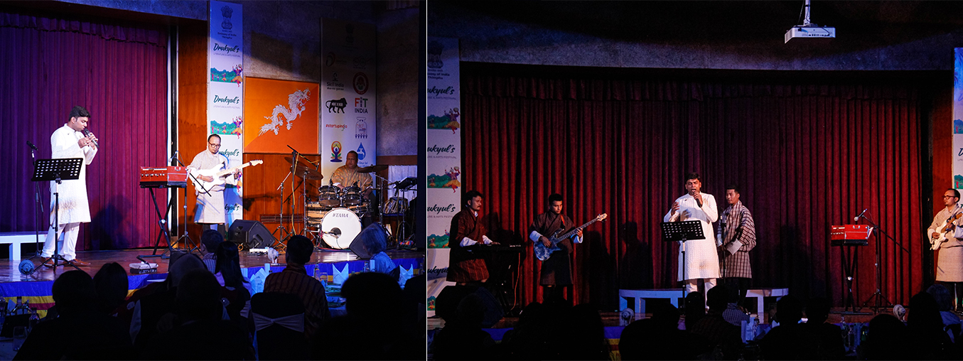  Dr Vivek Karmahe, one of the foremost vocalists of the Gwalior Gharana of Hindustani Classical Music & music teacher at the Nehru Wangchuck Cultural Centre, accompanied by Bhutanese artists, performed "Naad", a compilation of Indian classical music film based songs and originals.